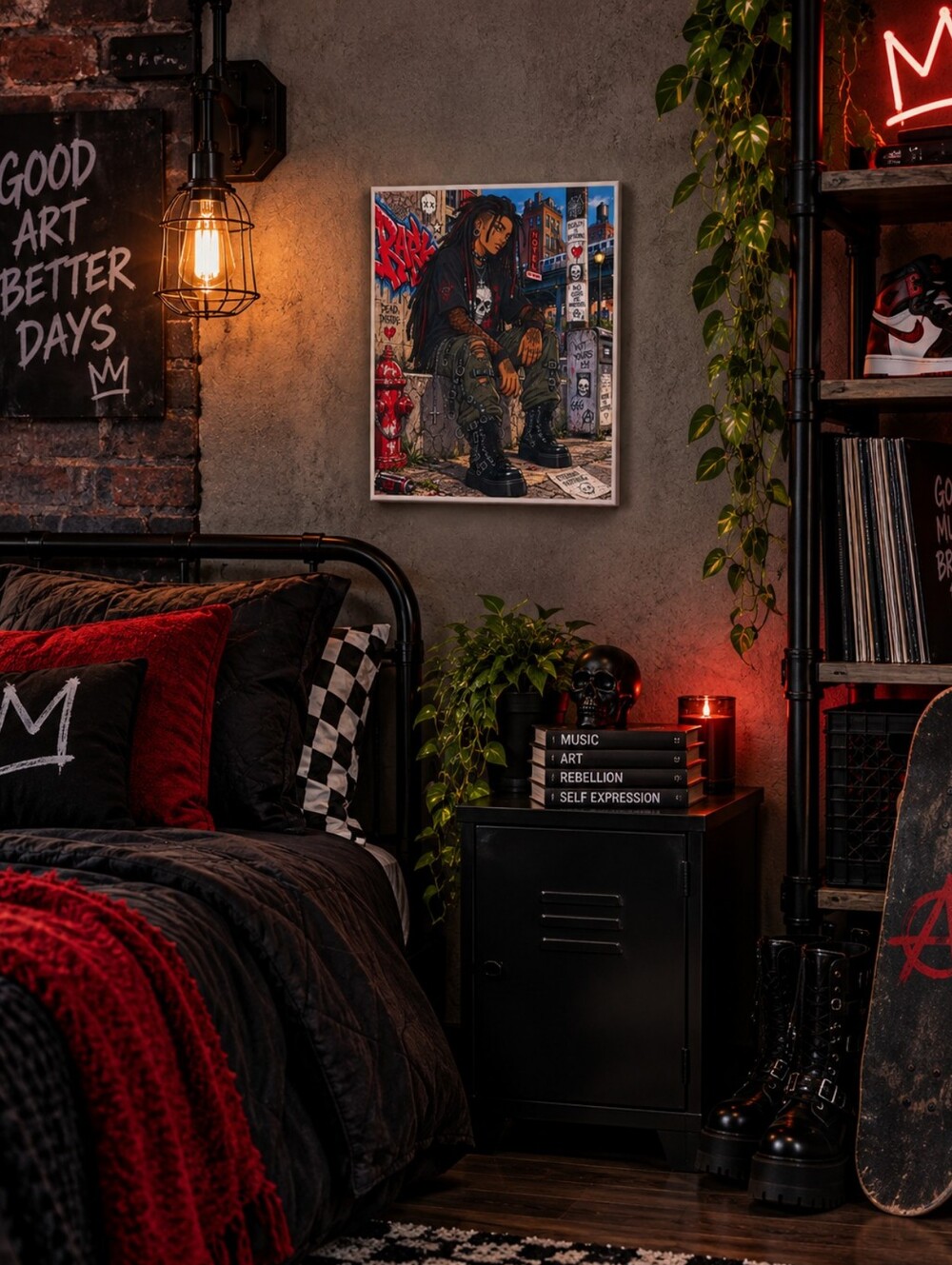 Custom 9x12 Urban Punk Wall Art Print - Black & Green
